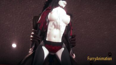 Beast rips black cat open gushing wild creampie