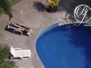 Spying my sexy MILF neighbor by the pool, voyeur fetish
