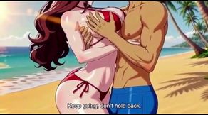 Beautiful woman on beach seduced by a hot guy