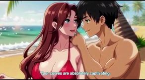 Beautiful woman on beach seduced by a hot guy