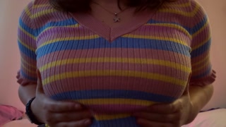 Sexy girl lifted her blouse and showed her juicy natural tits and played with her nipples