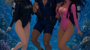 Kerry & Vicky Step-Sisters – Tight Black & Pink Wetsuits – Private Scuba Instructor Duck Underwater Threesome