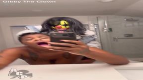 Ebony baddie with a thick booty accepts her ass pounded by Gibby the clown