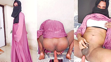 Sexy arab hijabi momina sissy fuck hard and play with her limp micro penis