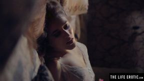 ”Her big natural tits bounce as she fucks herself with a hairbrush”