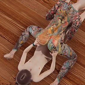 Yaoi - Guy with a Fully Tattooed Body Fucked by Twink