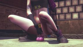 Jinx found a pink dildo on the street and rides it