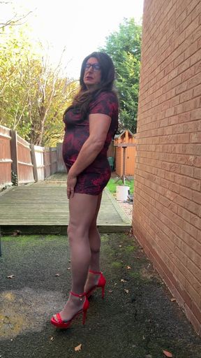 Sexy Crossdresser Kellycd2022 in Oriental Style Dress and Grey Seamless Pantyhose