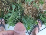 Norwegian Daddy Dick Taking A Piss Outside With Sandals On Half Naked