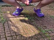 Slut lifts her dress to pee