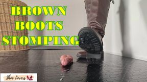 Brown boots: hard cock stomping, bootjob, shoejob, cock trampling, POV version