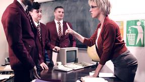 ”Detention students gangbang their large tits prof Dee Williams after school”