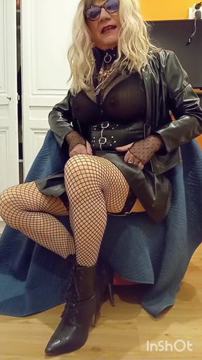 Sophie, the crossdressing slut, jerks off his dick