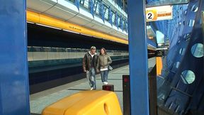 outdoor public sex couple love to be watched on roof and train station sucking dick