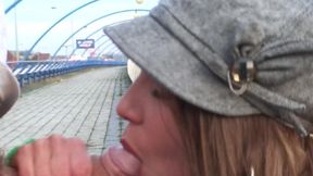 outdoor public sex couple love to be watched on roof and train station sucking dick