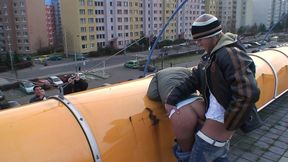 outdoor public sex couple love to be watched on roof and train station sucking dick