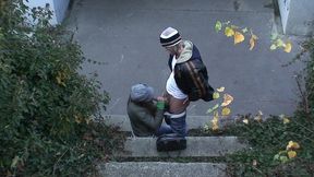 outdoor public sex couple love to be watched on roof and train station sucking dick