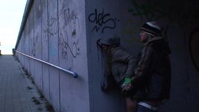 outdoor public sex couple love to be watched on roof and train station sucking dick