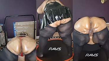Big ass huge thighs ssbbw bouncing on trampoline