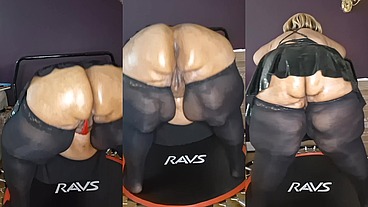 Big ass huge thighs ssbbw bouncing on trampoline