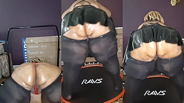 Big ass huge thighs ssbbw bouncing on trampoline