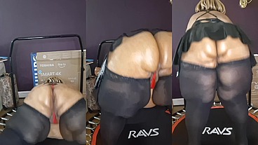 Big ass huge thighs ssbbw bouncing on trampoline