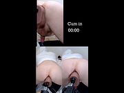Hands free cum from machine and big dildo anal