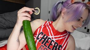 Horny Cosplay Cheerleader Brings Herself to Orgasm With Huge Dildo