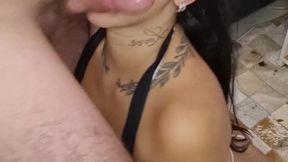 Giving my boyfriend a sloppy blowjob until he cums in my mouth &mdash;  naughty teen dressed as a maid