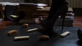 licking crushed food (fullbody view)