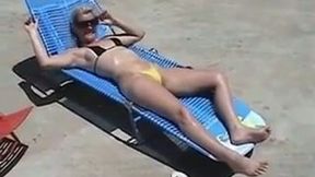 Blond haired slender nympho in sunglasses gives my buddy a nice BJ