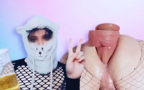 A Little Femboy Destroys His Ass with a Hard Anal, Swallows Piss and Swallows Cum