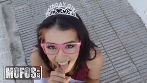 Latina beauty queen chooses stranger's cock for her B-Day