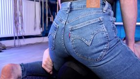 Facesitting and Tickled - Miss Tory Wears Levi Jeans and Tickles Her Slave Whilst Face Sitting