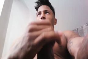 Suntan Latino Bodybuilder Jose Ashanty Ejaculates Rock hard And Takes A Douche