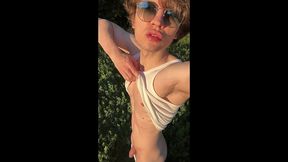horny boyfriend risky strokes big dick and cums outdoors