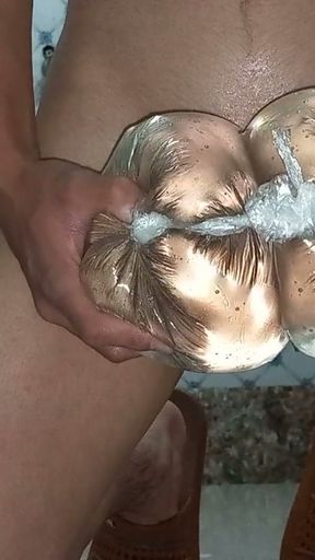 I masturbated vigorously in the bathroom with my special toy, and in the end, my cum strangely spilled out.   Clip 1