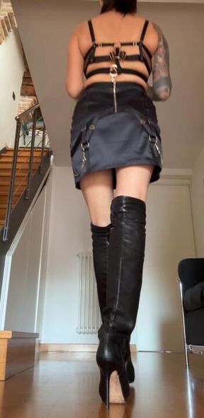 Leather Thigh Hi boots tease