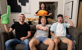 Slender boys pose hot together in a fantastic home play