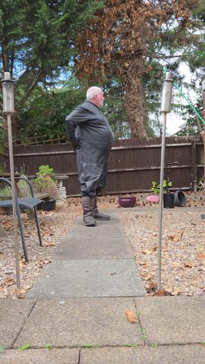 Leather Overalls in the Garden