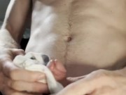 Hung Muscle jock using spit to lube up his cock and drain his balls