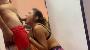 Sporty Latina Teen in Lycra Gives Blow and Hand Job