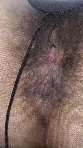 Open Wet Bush and Hairy Ass in Pantyhose (close-up) Facesitting POV