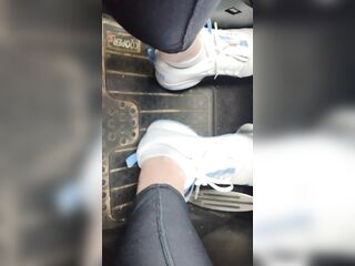 Pedal pumping in my sneakers whilst my mini Cooper is running