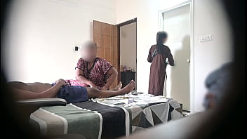 Flashing dick infront of two maids when taking massage