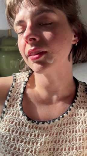 Shaveness aside, pretty brunette milf gives a facial after showing hairy armpits
