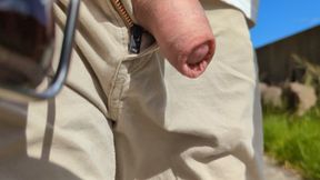 Riding e-scooter with cock out