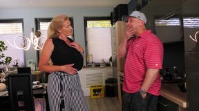 Mature fucks a man in the kitchen (naughty busty MILFs - Marina Montana & Dominic Ross)
