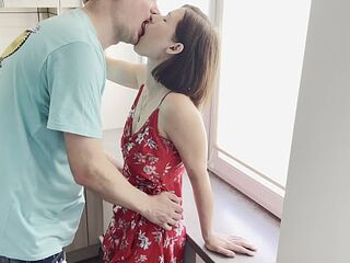 Sexy brunette hair unfathomable screwed in the kitchen, unfathomable mouth cuming