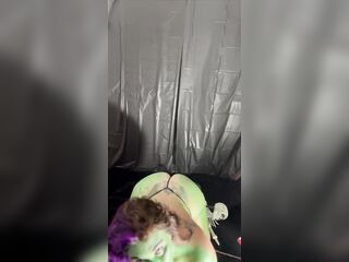 Large titty green witch stuffing her cauldron